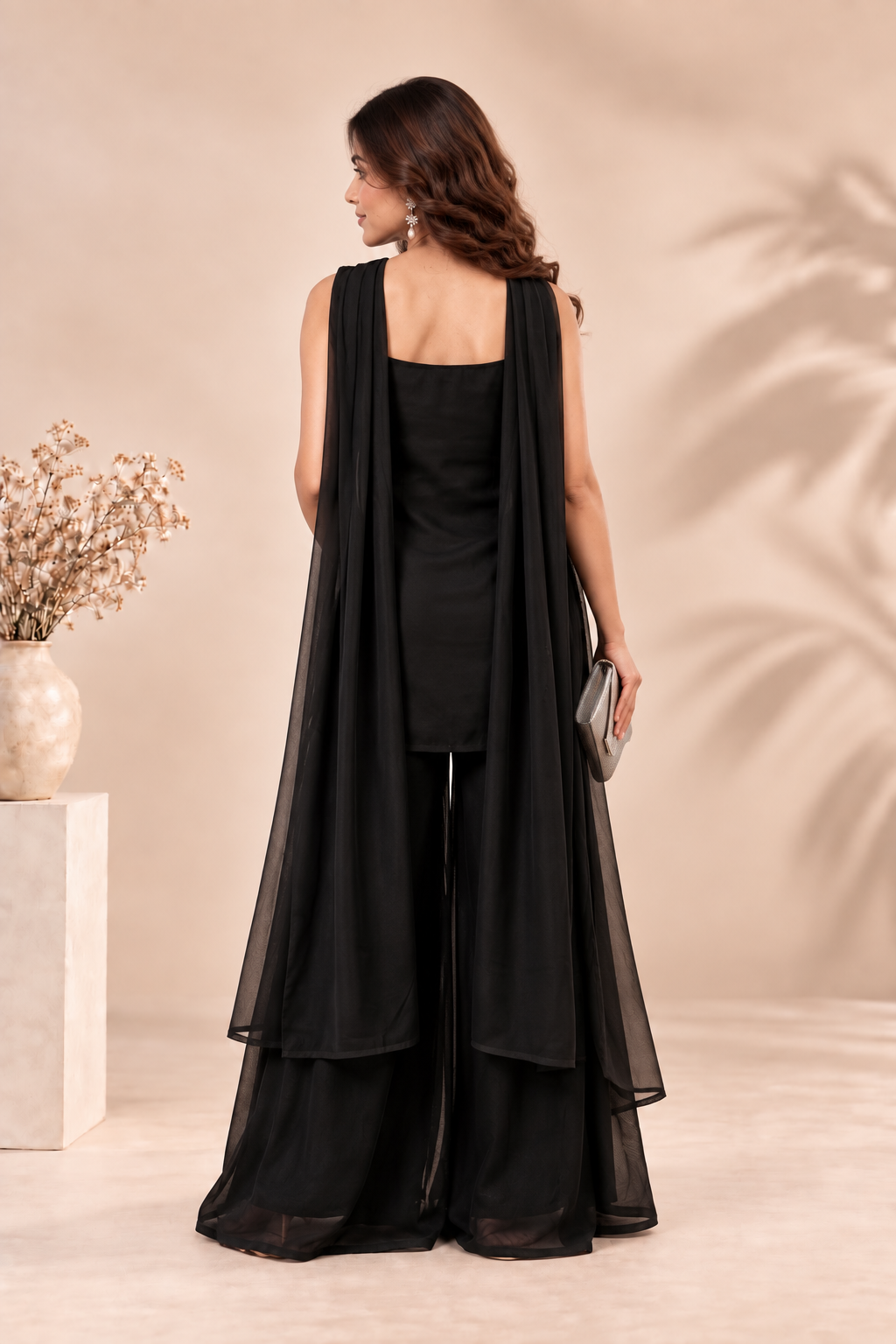 Elegant Black Embroidered Palazzo Suit with Sheer Dupatta