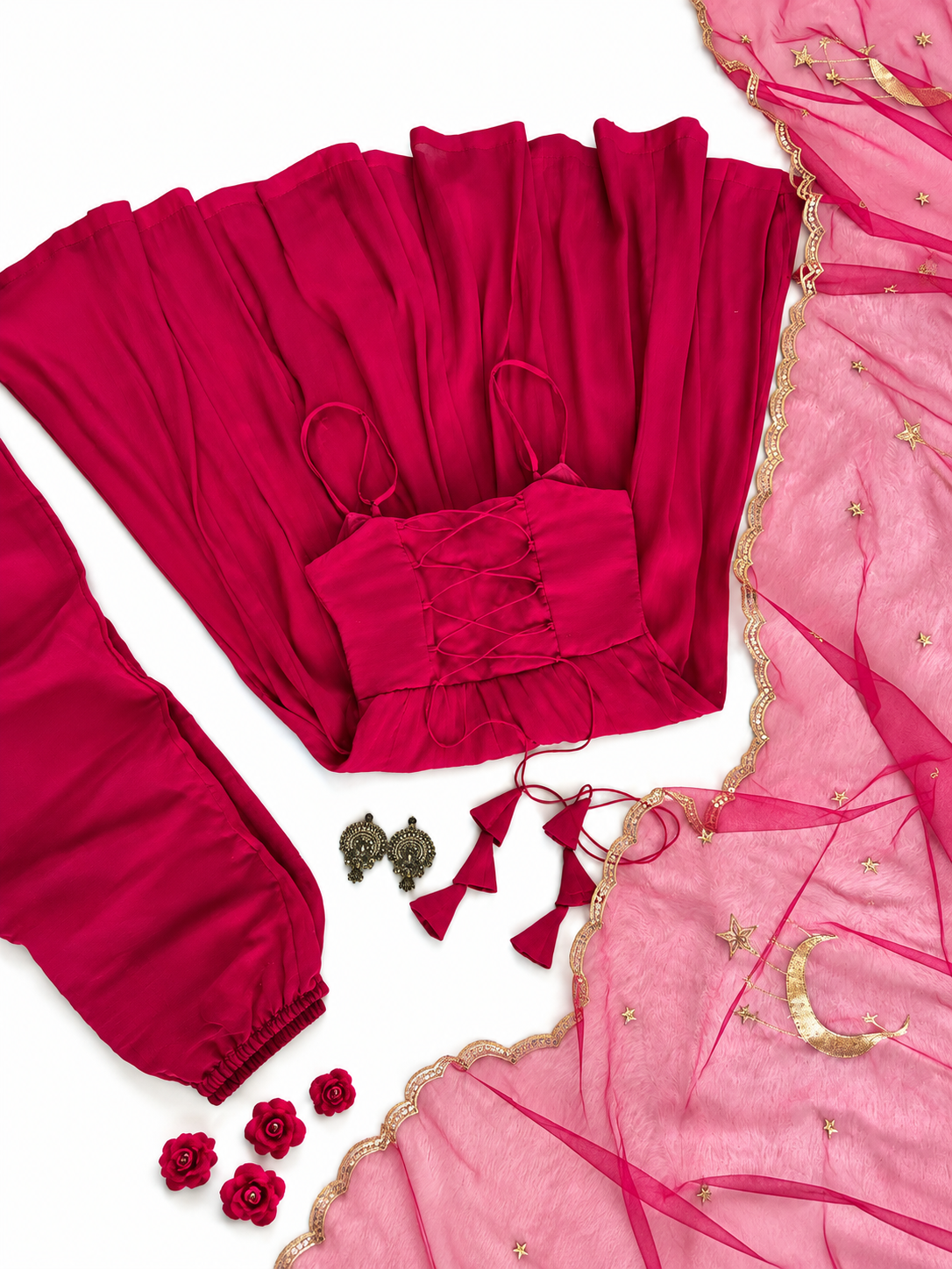 Elegant Magenta Anarkali Gown Set with Pink Dupatta