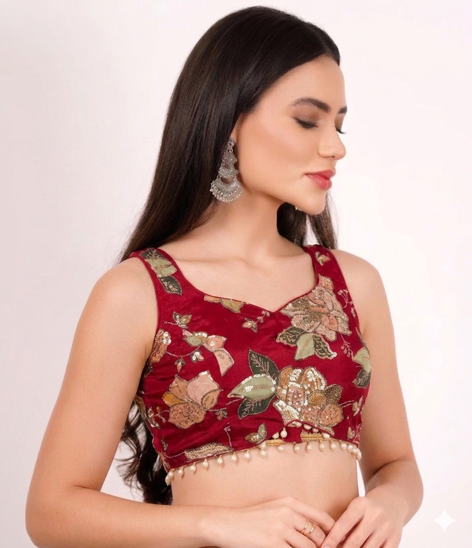 Gilded Rose Sequin Velvet Crop Blouse