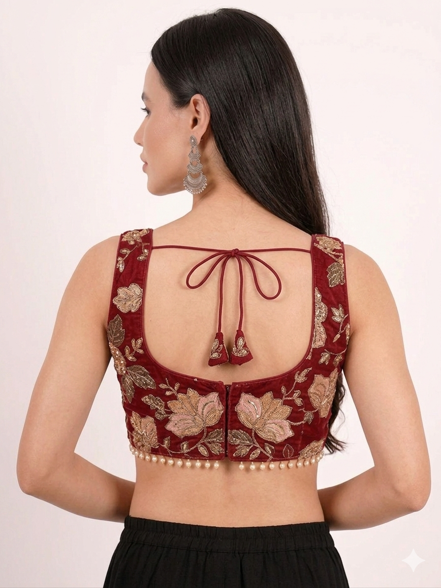 Gilded Rose Sequin Velvet Crop Blouse