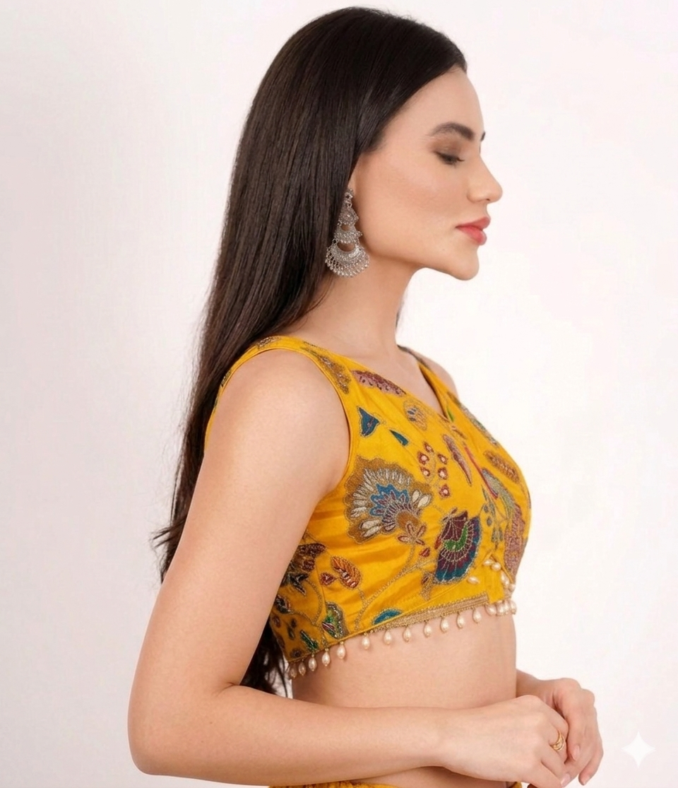 Peacock Heritage Hand-Embroidered Silk Crop Blouse