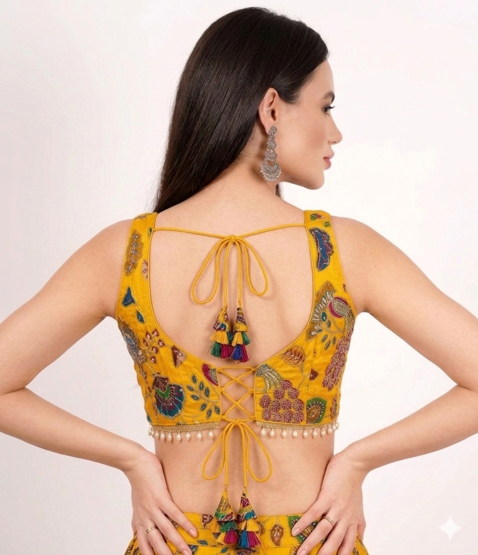 Peacock Heritage Hand-Embroidered Silk Crop Blouse