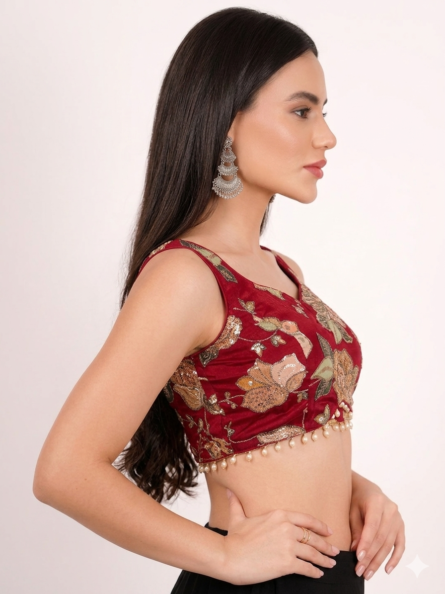 Gilded Rose Sequin Velvet Crop Blouse
