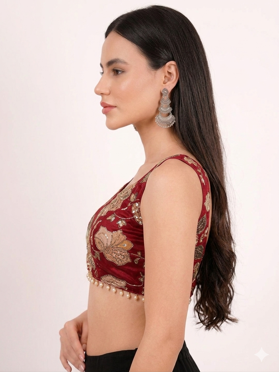 Gilded Rose Sequin Velvet Crop Blouse