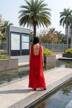 Elegant Red Kurti Palazzo Set with Embellished Neckline & Dupatta