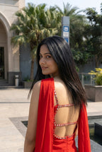 Elegant Red Kurti Palazzo Set with Embellished Neckline & Dupatta