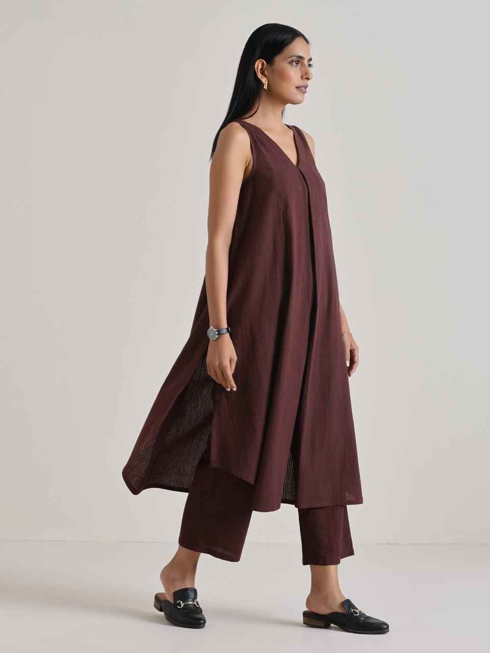 Chocolate Brown Flared Tunic Co-ord Set - DevishaFashion