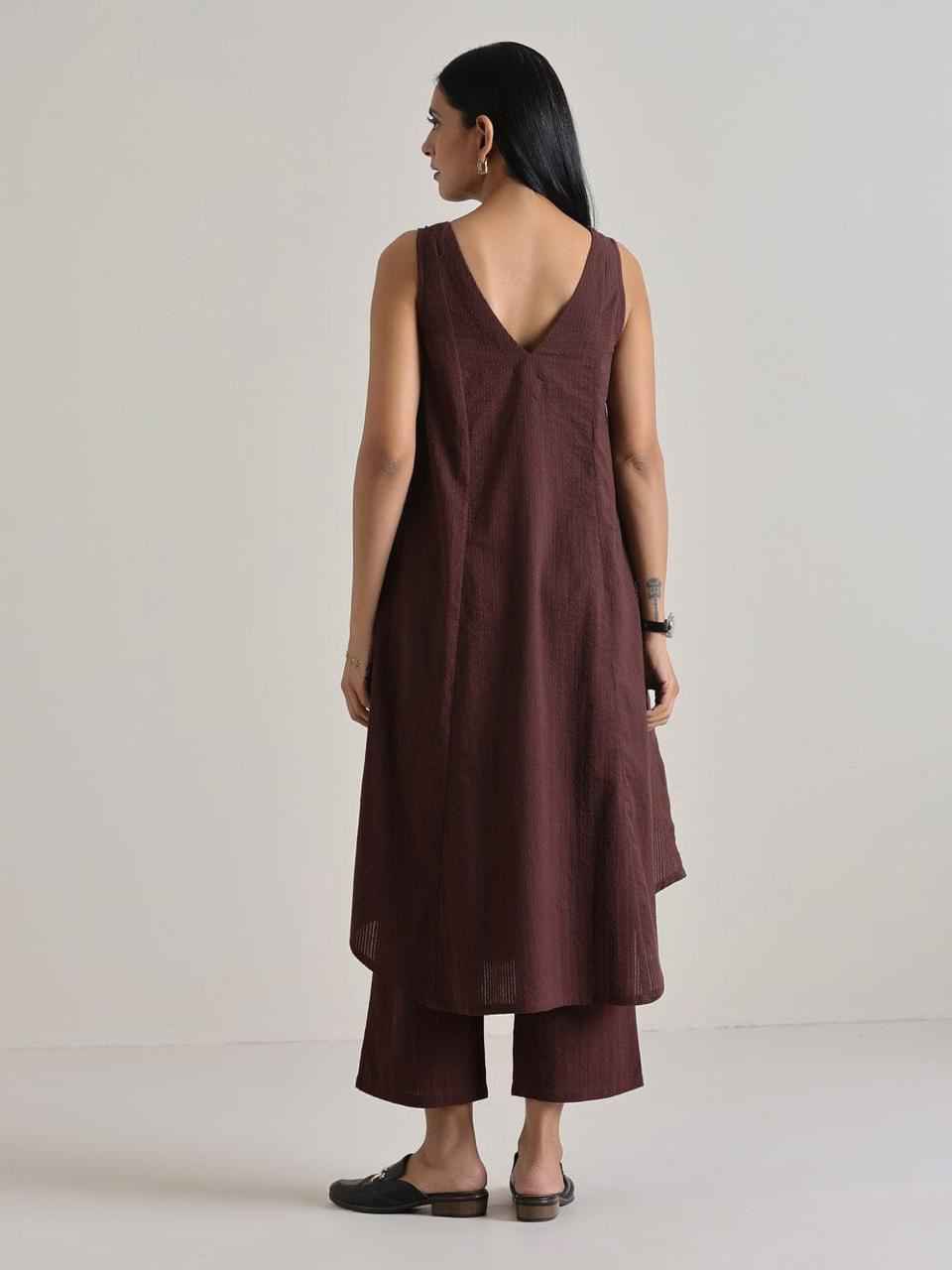 Chocolate Brown Flared Tunic Co-ord Set - DevishaFashion