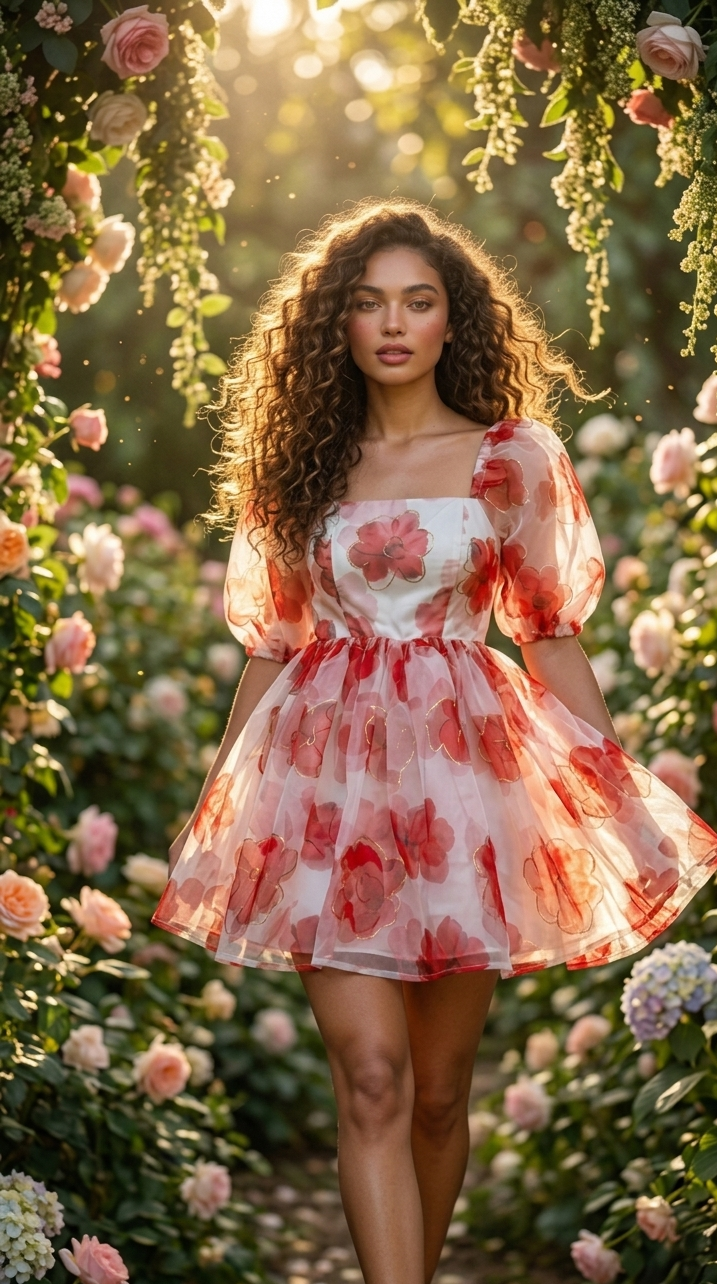 Blush Bloom Floral Organza Mini Dress