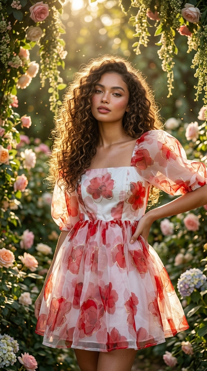 Blush Bloom Floral Organza Mini Dress