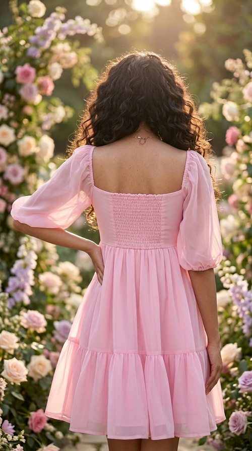 Blush Pink Chiffon Babydoll Dress