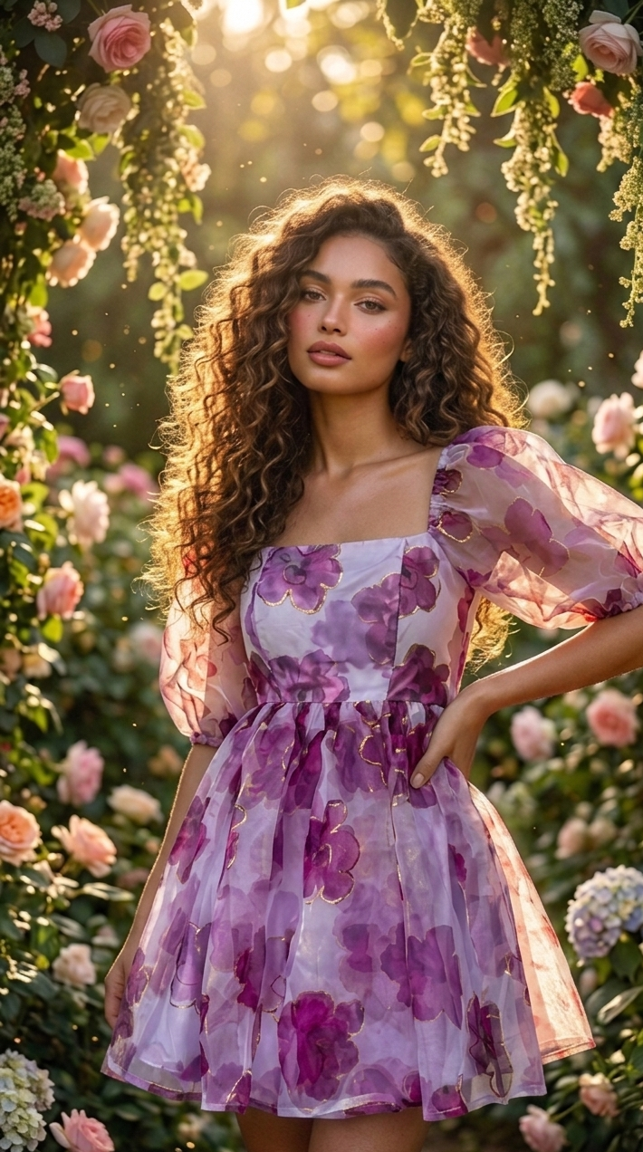 Lavender Bloom Organza Mini Dress