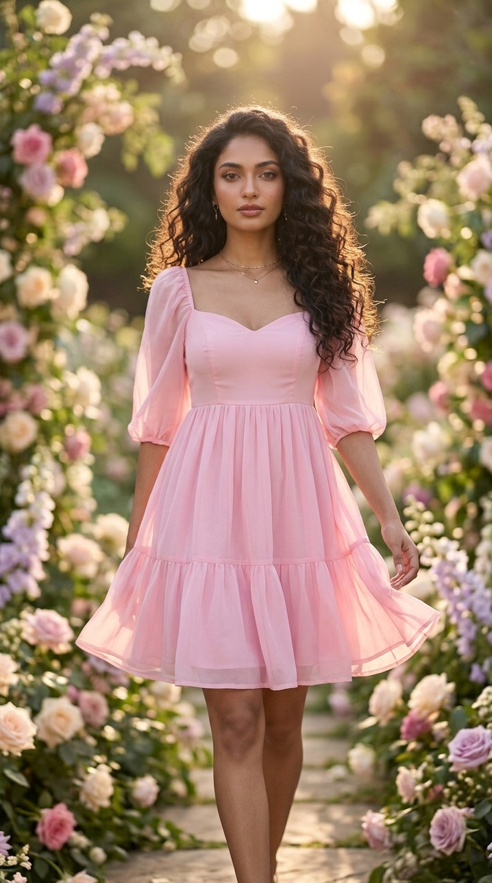 Blush Pink Chiffon Babydoll Dress