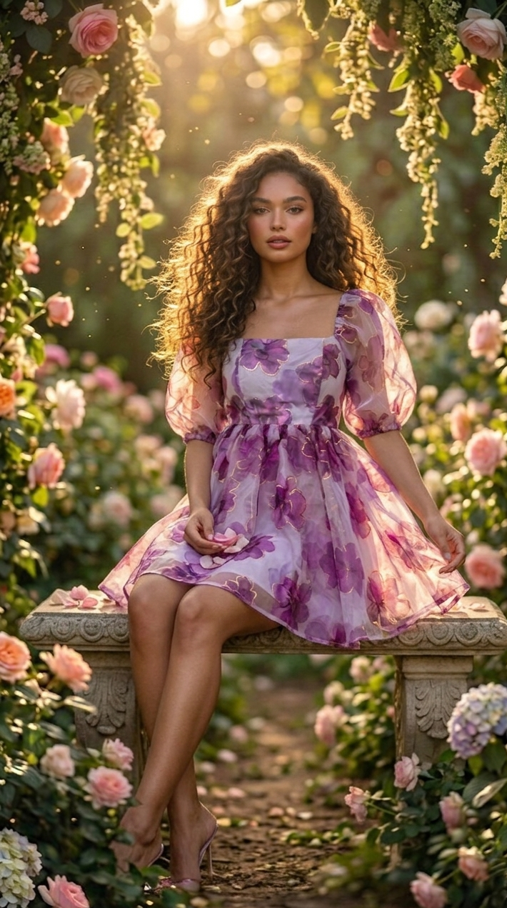 Lavender Bloom Organza Mini Dress