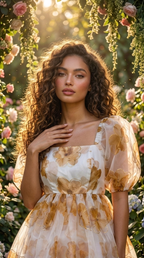 Golden Bloom Organza Mini Dress