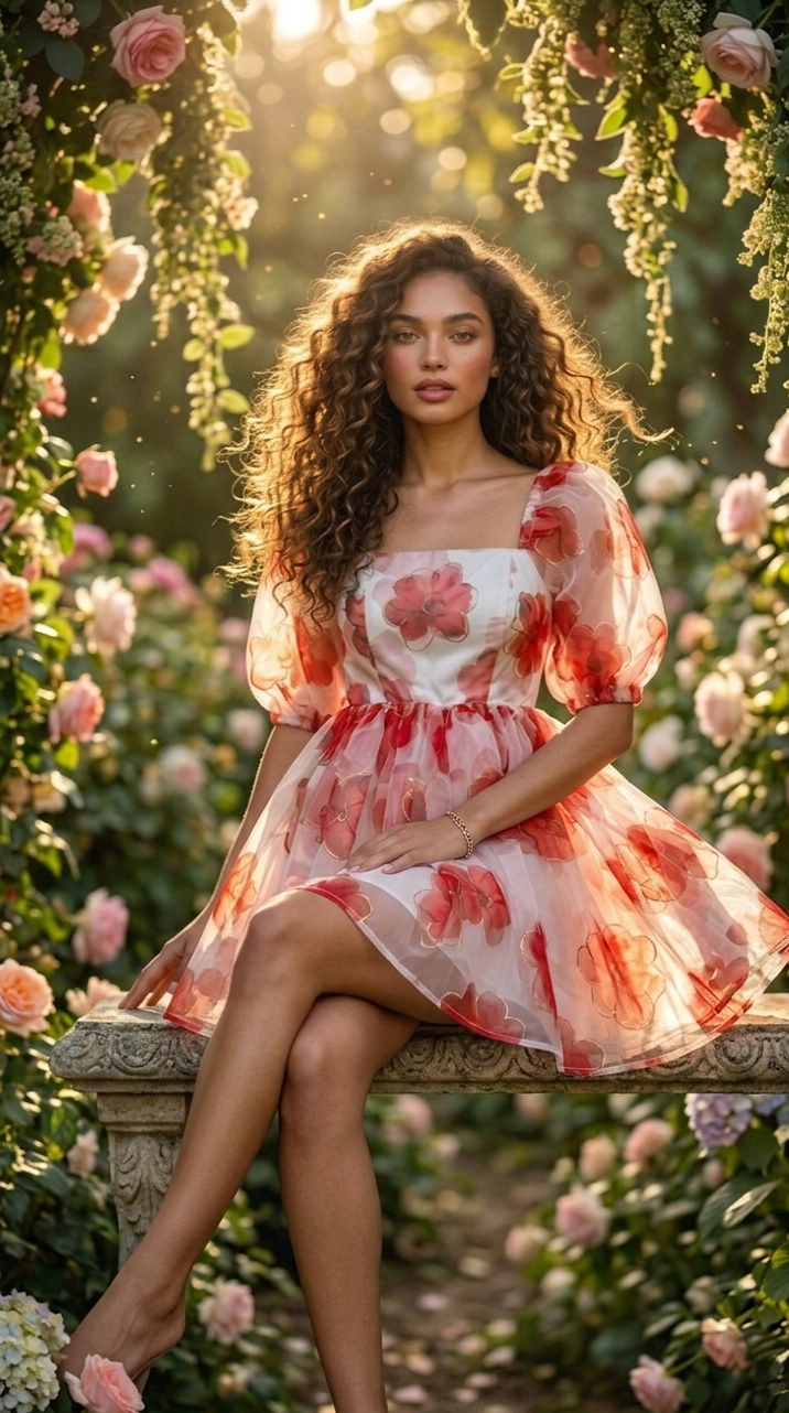Blush Bloom Floral Organza Mini Dress