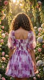 Lavender Bloom Organza Mini Dress