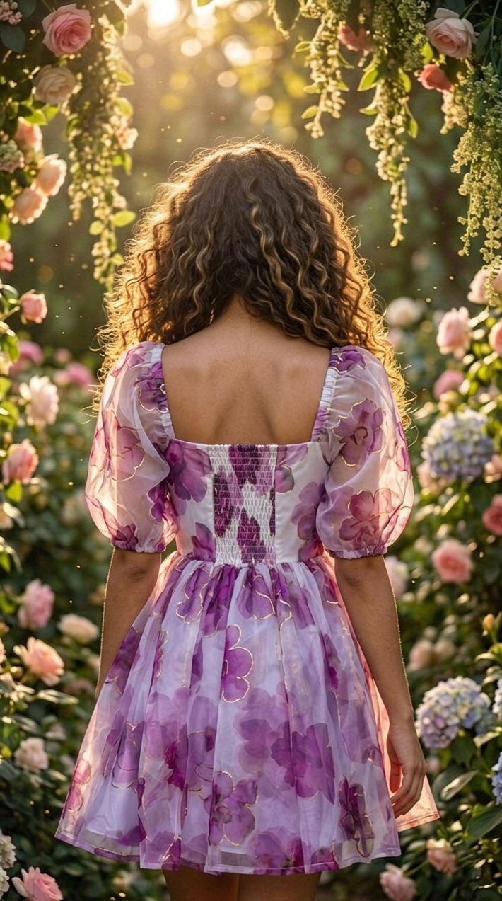 Lavender Bloom Organza Mini Dress