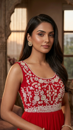 Royal Red Embroidered Georgette Anarkali Gown