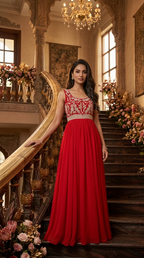 Royal Red Embroidered Georgette Anarkali Gown
