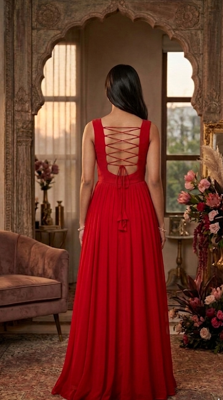 Royal Red Embroidered Georgette Anarkali Gown