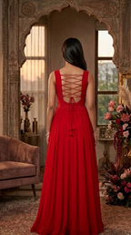 Royal Red Embroidered Georgette Anarkali Gown