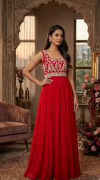 Royal Red Embroidered Georgette Anarkali Gown