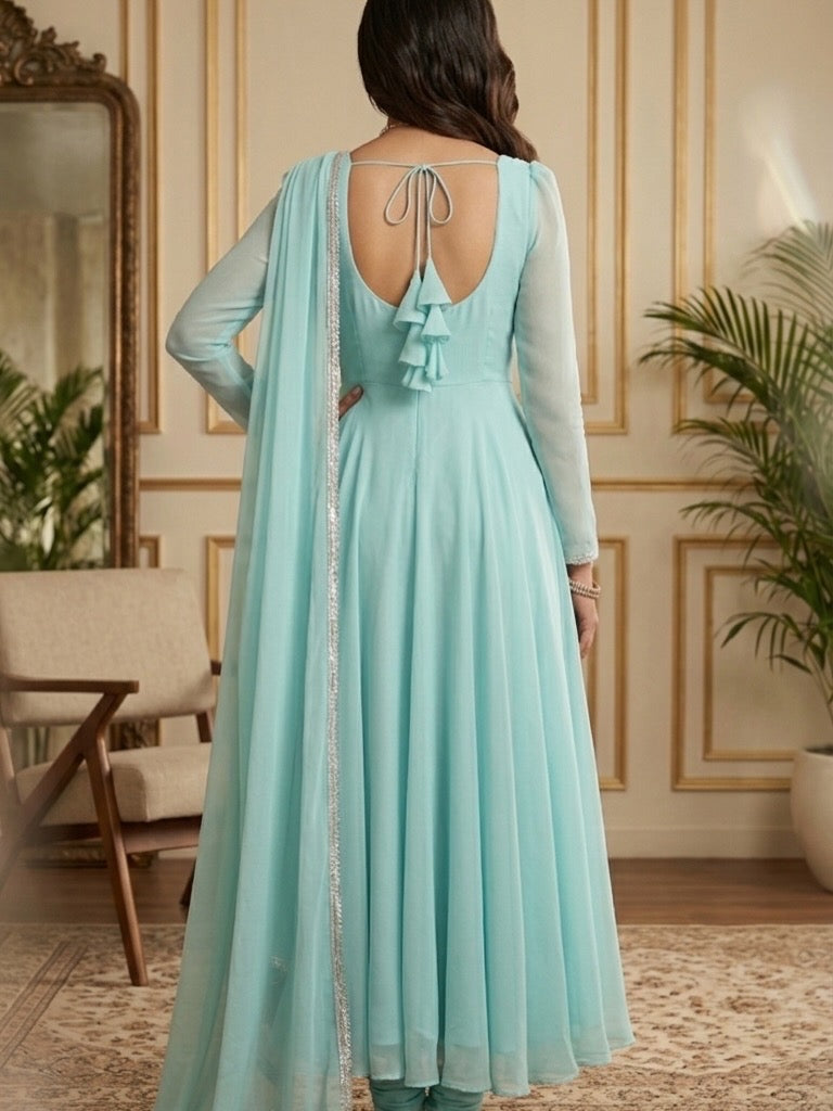 Elegant Mint Green Georgette Anarkali Suit Set with Dupatta