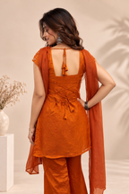 Elegant Rust Orange Embroidered Kurta Palazzo Set