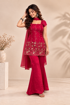 Elegant Magenta Embroidered Kurta Palazzo Set