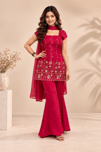 Elegant Magenta Embroidered Kurta Palazzo Set