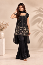 Elegant Black Embroidered Kurta Palazzo Set