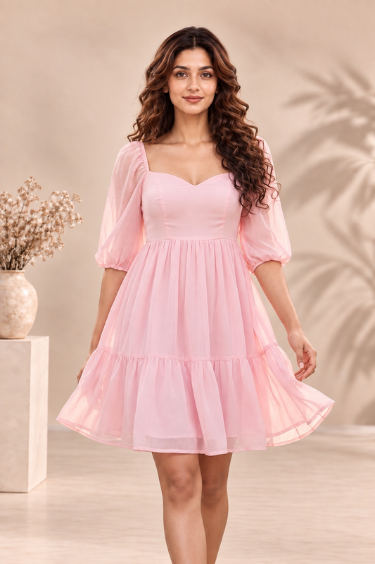 Blush Pink Chiffon Babydoll Dress