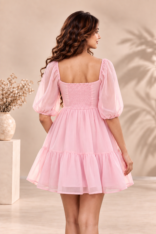 Blush Pink Chiffon Babydoll Dress
