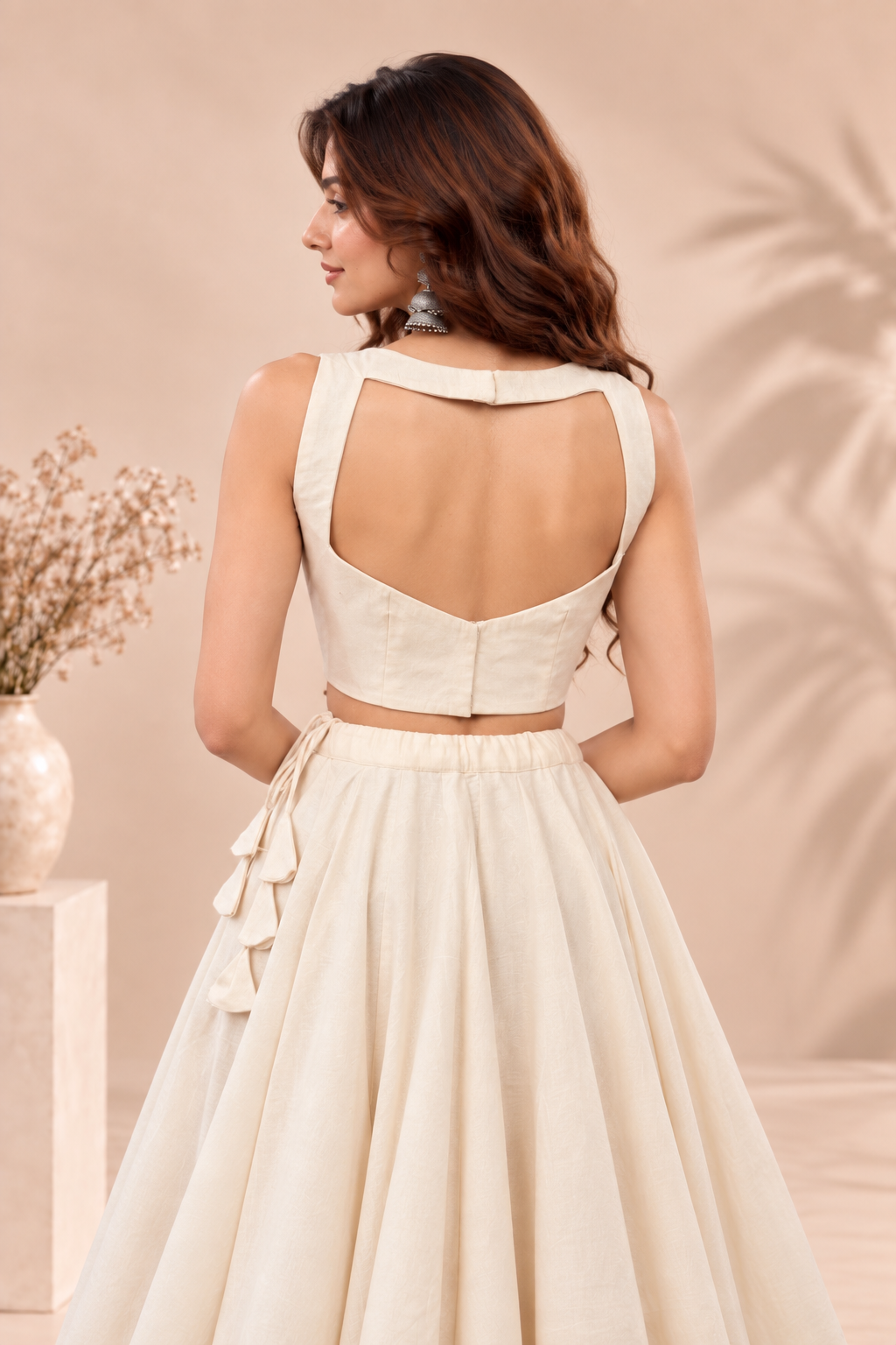 Elegant Plain Ivory Corset-Hem Lehenga Choli Set