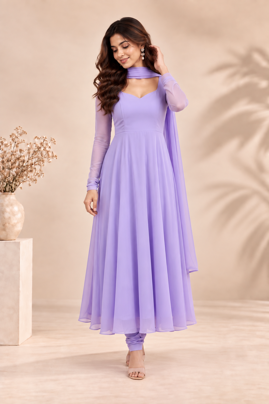 Elegant Lavender Anarkali Suit with Flowing Dupatta