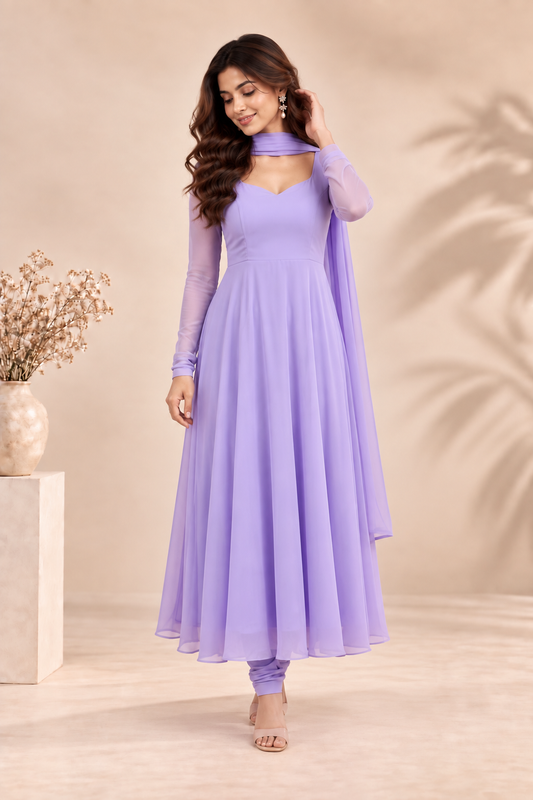 Elegant Lavender Anarkali Suit with Flowing Dupatta