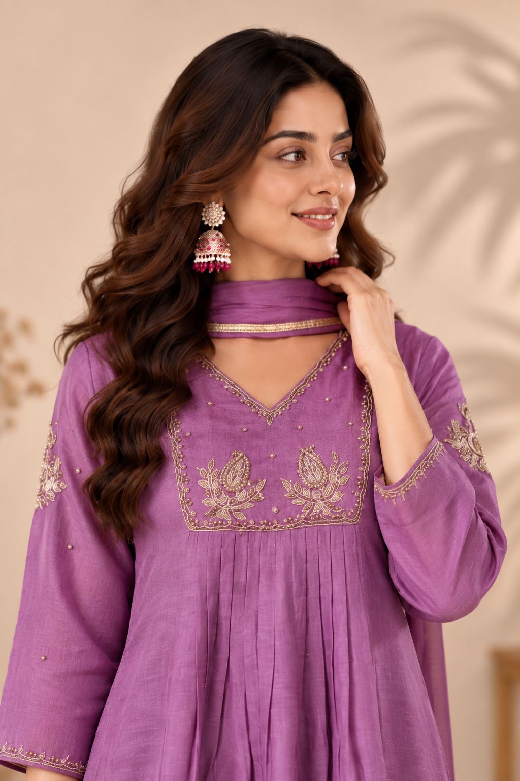 Elegant Lavender Embroidered Kurta Palazzo Set with Dupatta
