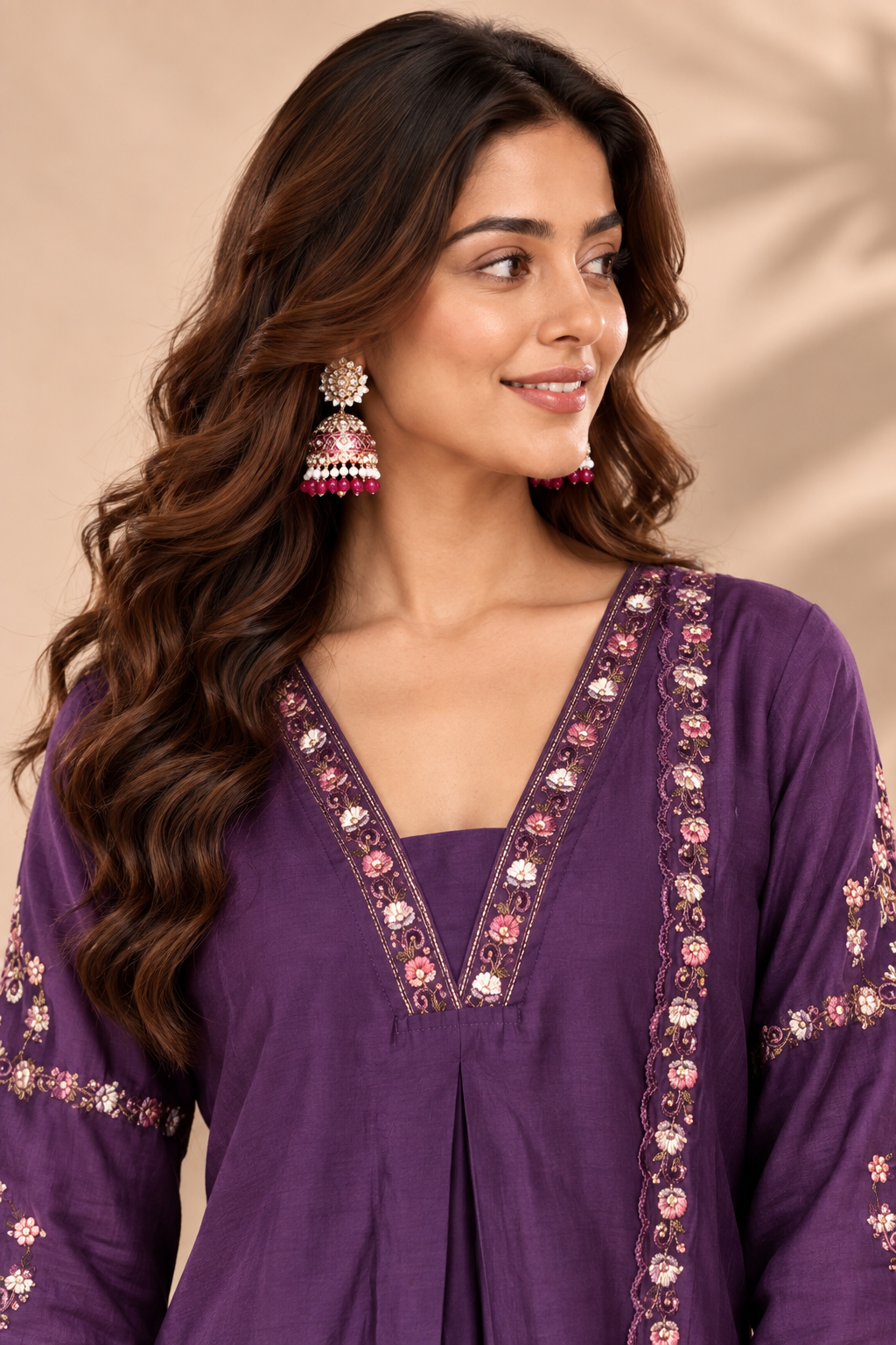 Elegant Deep Purple Embroidered Kurta Pant Set with Dupatta