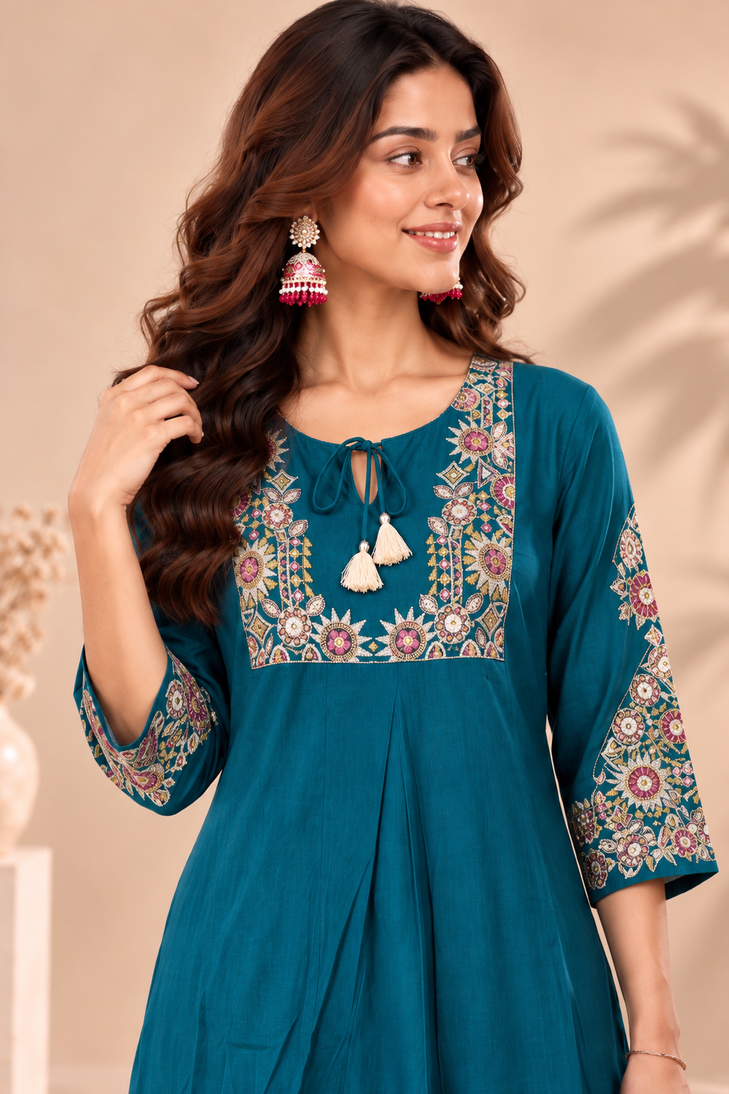 Elegant Teal Blue Embroidered Kurta Pant Set