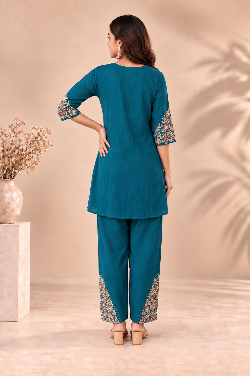Elegant Teal Blue Embroidered Kurta Pant Set