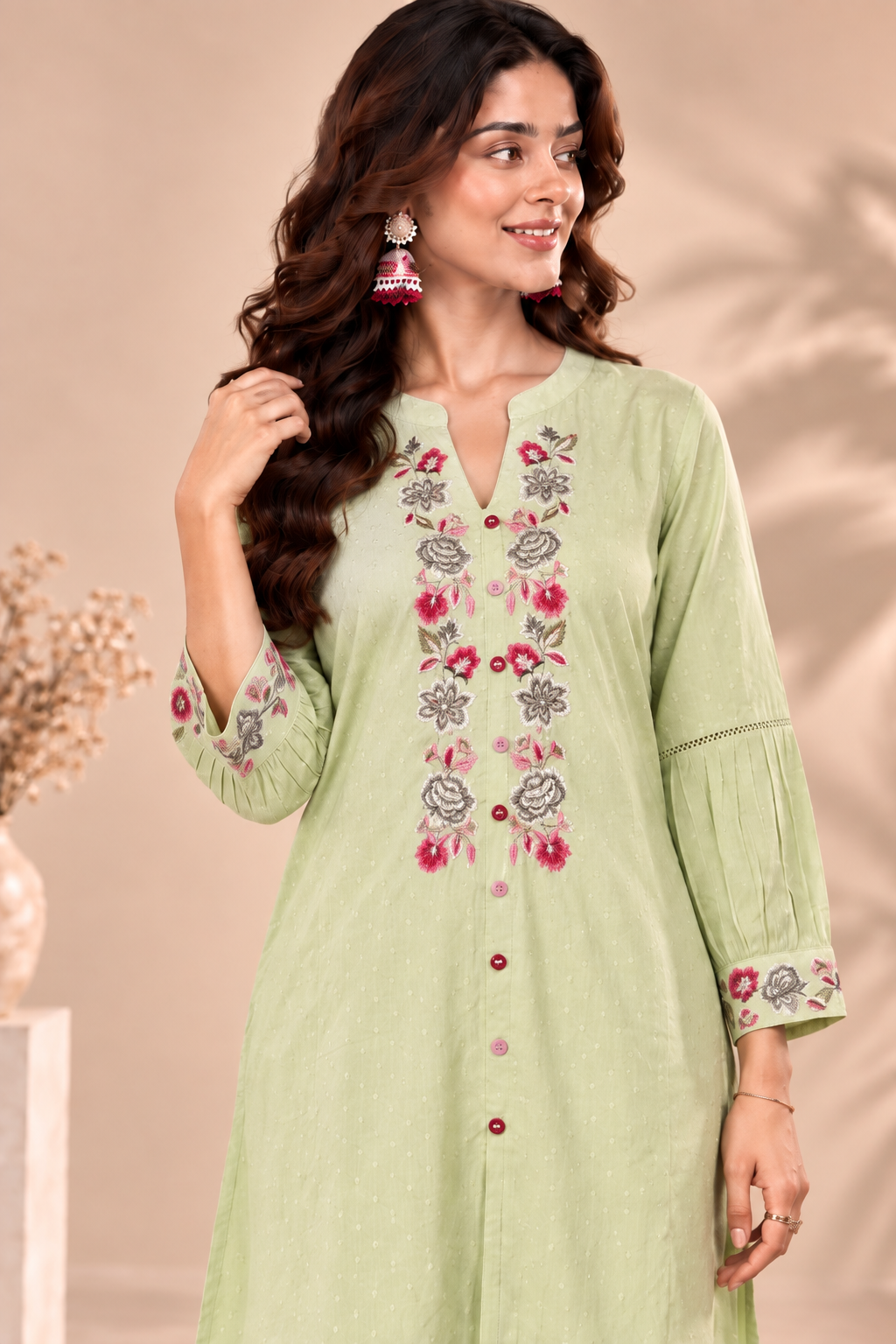 Elegant Mint Green Embroidered Kurta Pant Set