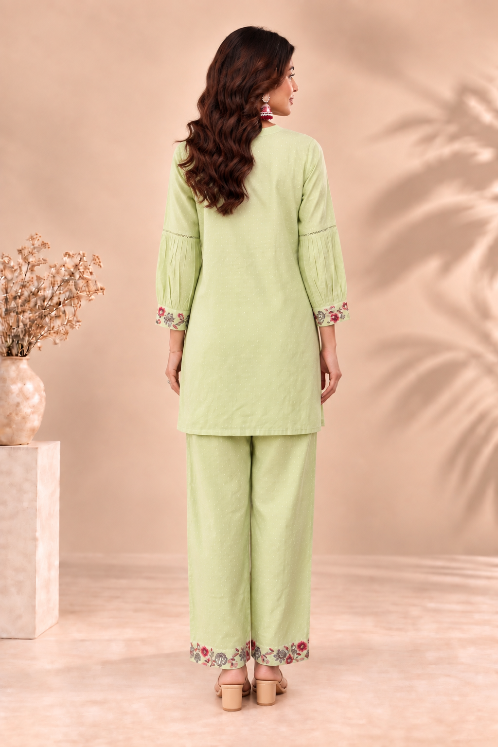 Elegant Mint Green Embroidered Kurta Pant Set