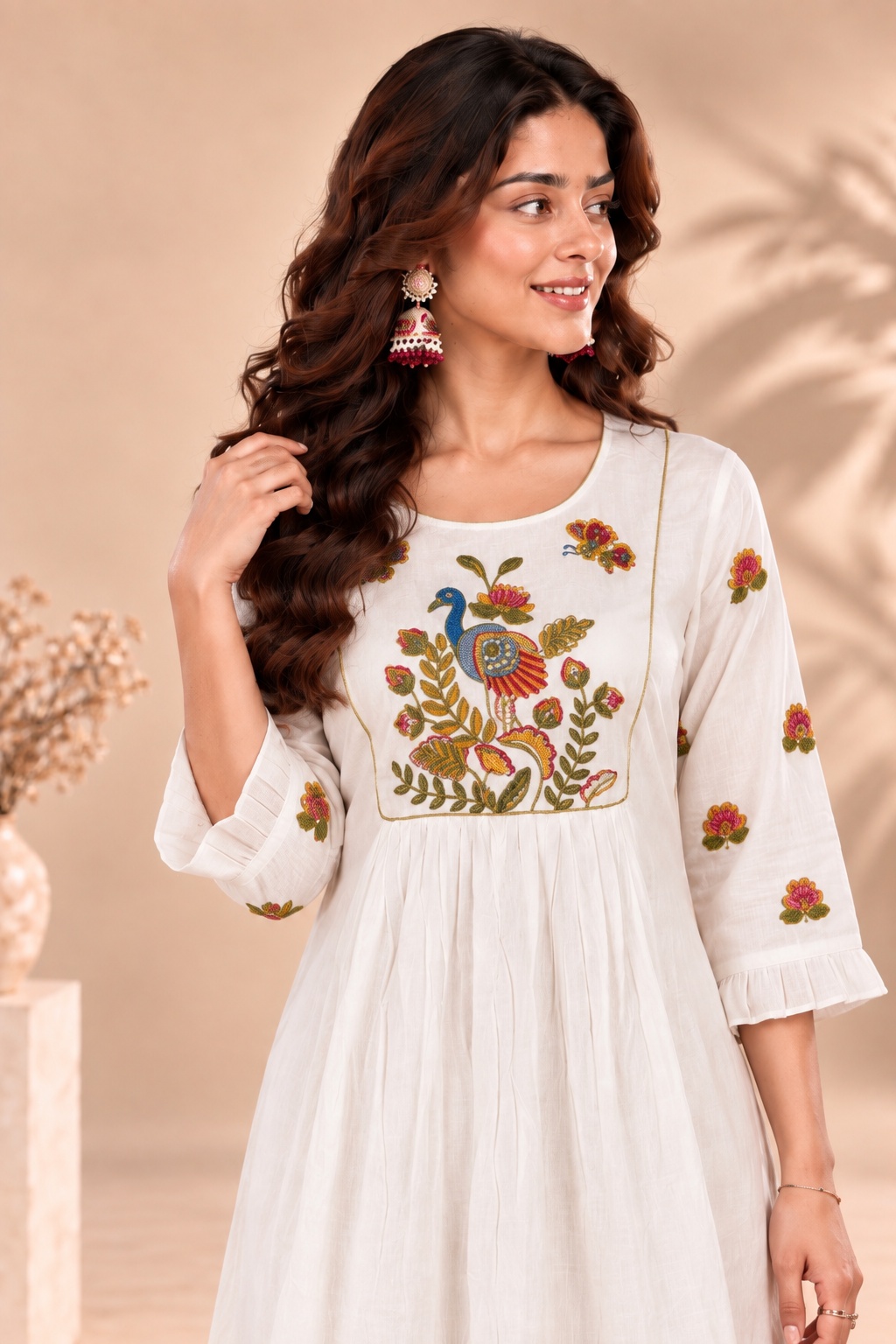 Elegant White Embroidered Kurta Palazzo Set