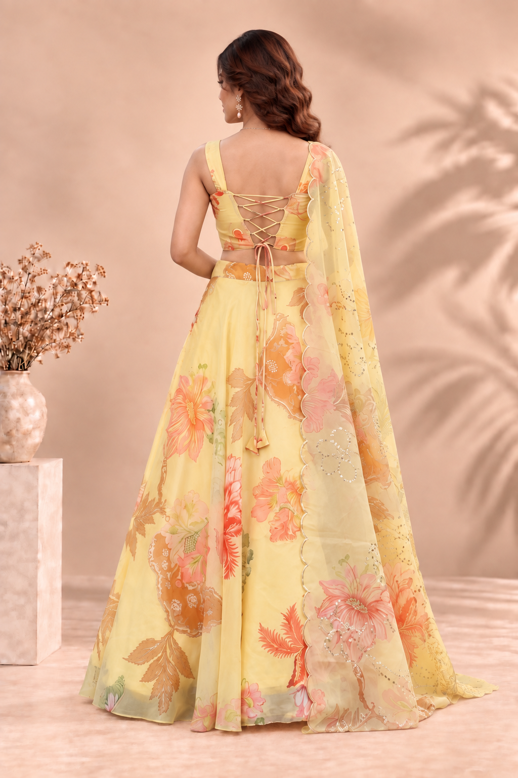 Designer Pure Organza Digital Print Lehenga Choli Set with Embroidered Corset Blouse