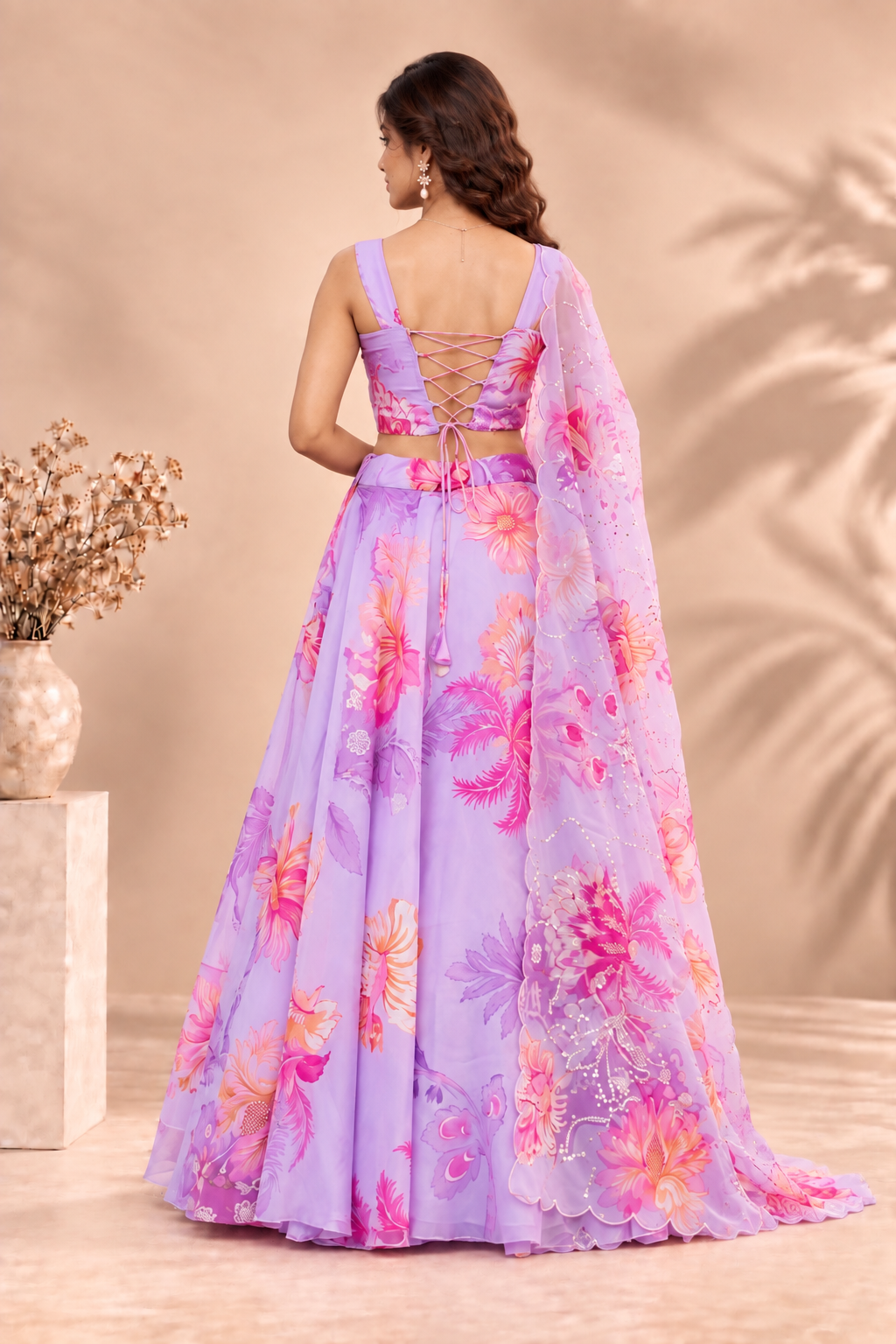 Designer Pure Organza Digital Print Lehenga Choli Set with Embroidered Corset Blouse