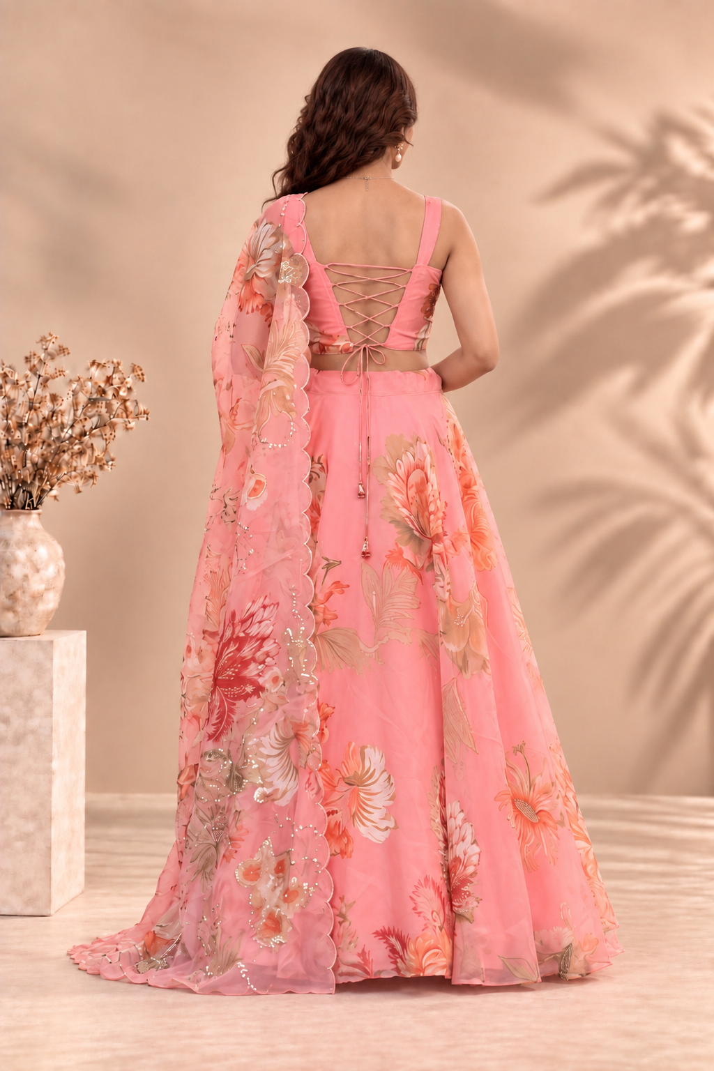 Designer Pure Organza Digital Print Lehenga Choli Set with Embroidered Corset Blouse