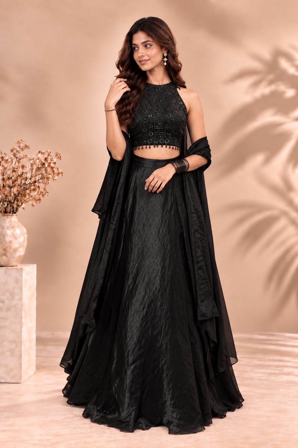 Elegant Black Embroidered Lehenga Choli with Dupatta