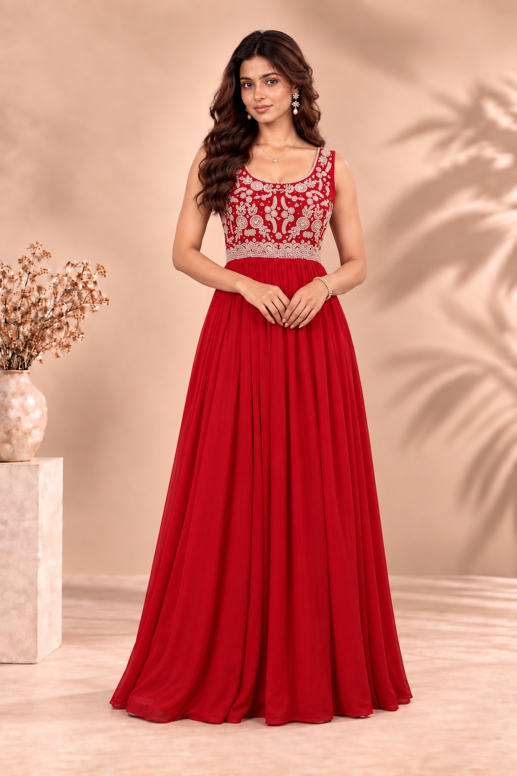 Royal Red Embroidered Georgette Anarkali Gown