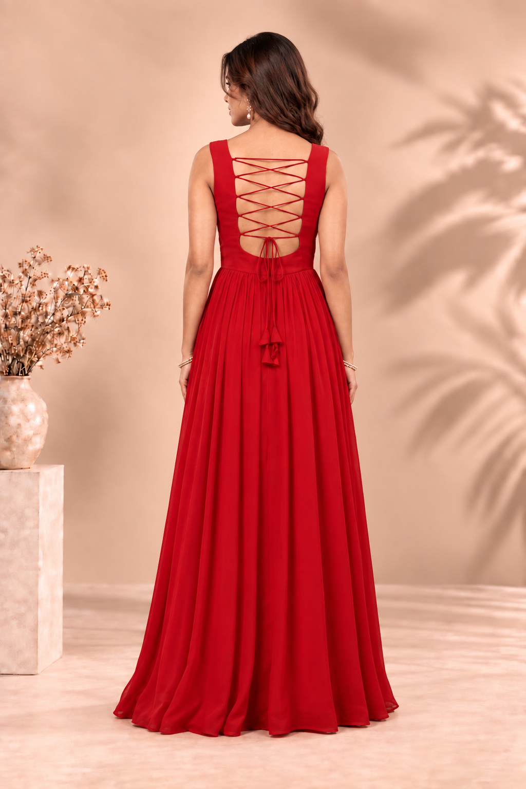 Royal Red Embroidered Georgette Anarkali Gown